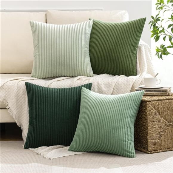 Boho Sage Green Corduroy Throw Pillow Covers Set 18x18 Farmhouse Decor Couch - Picture 5 of 7